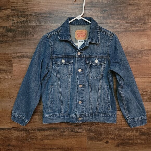 Vtg Levi's Trucker Jacket Kids L 12-13 Yrs Denim Pockets Medium Dark Cotton
